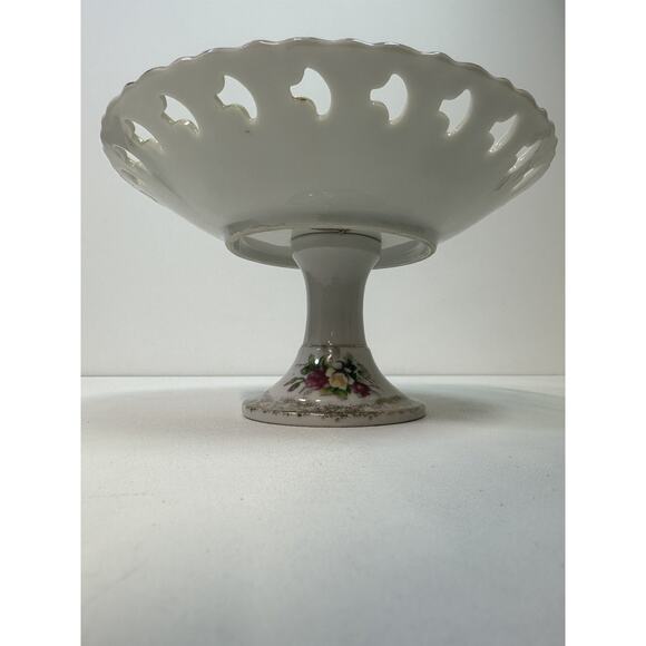 VTG Japan Ucagco Pedestal Flower Plate Gold Trim Cottagecore Wedding Baby Shower - Picture 3 of 9